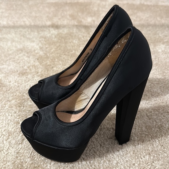 Asos black satin platform heels Sz 5 - Picture 4 of 5